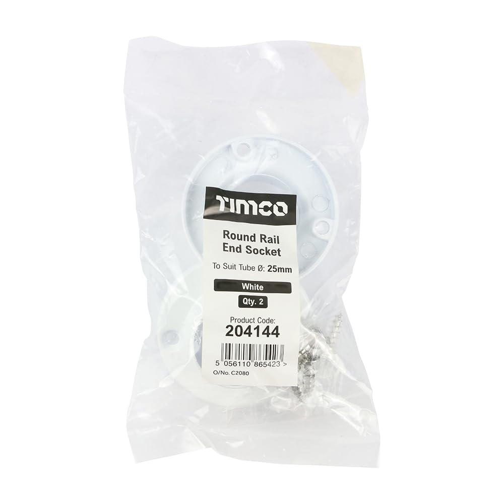 Timco - End Socket - for Round Tube - White (Size 25mm - 2 Pieces)