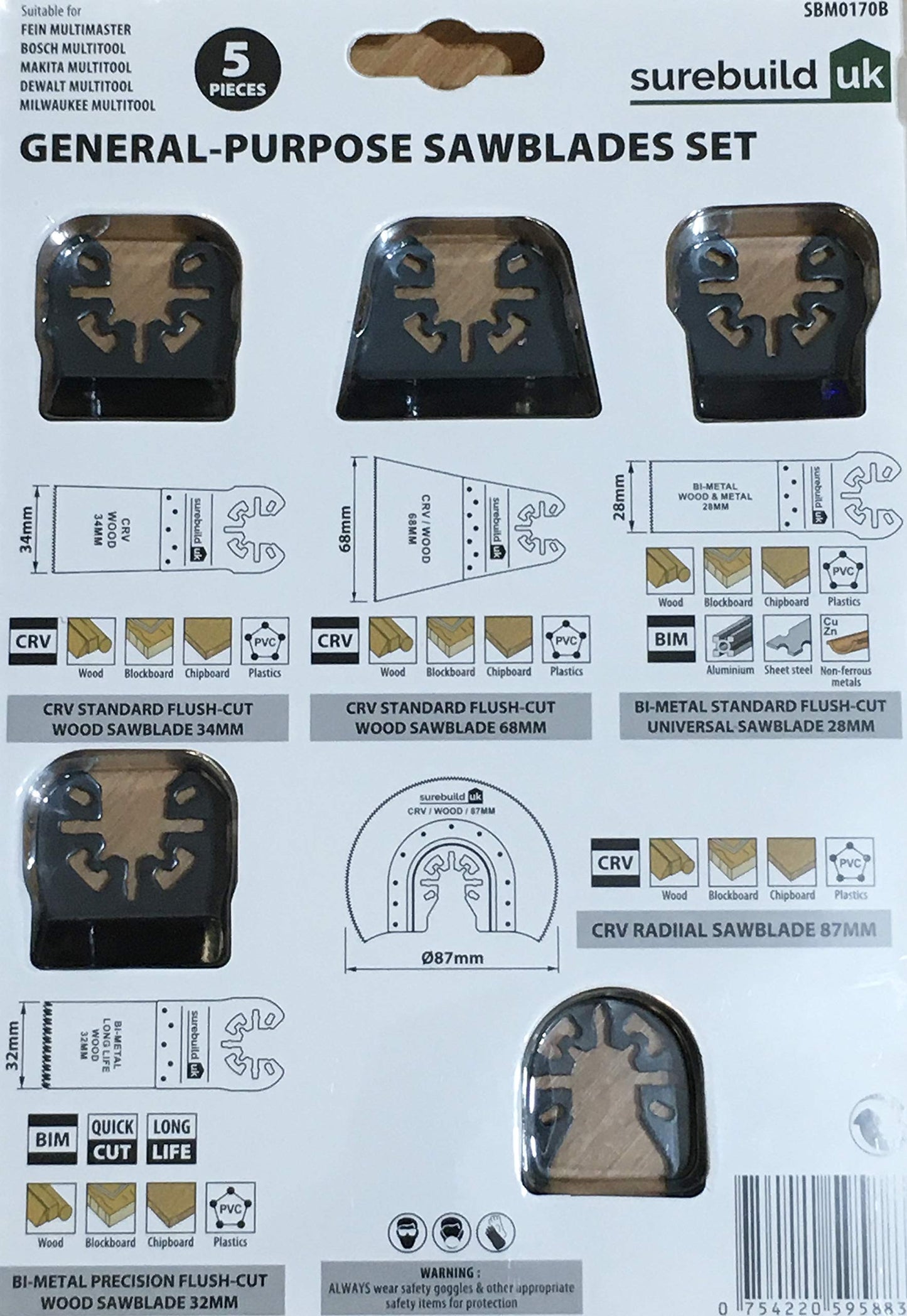 Surebuild Multitool Blade Set 5pc