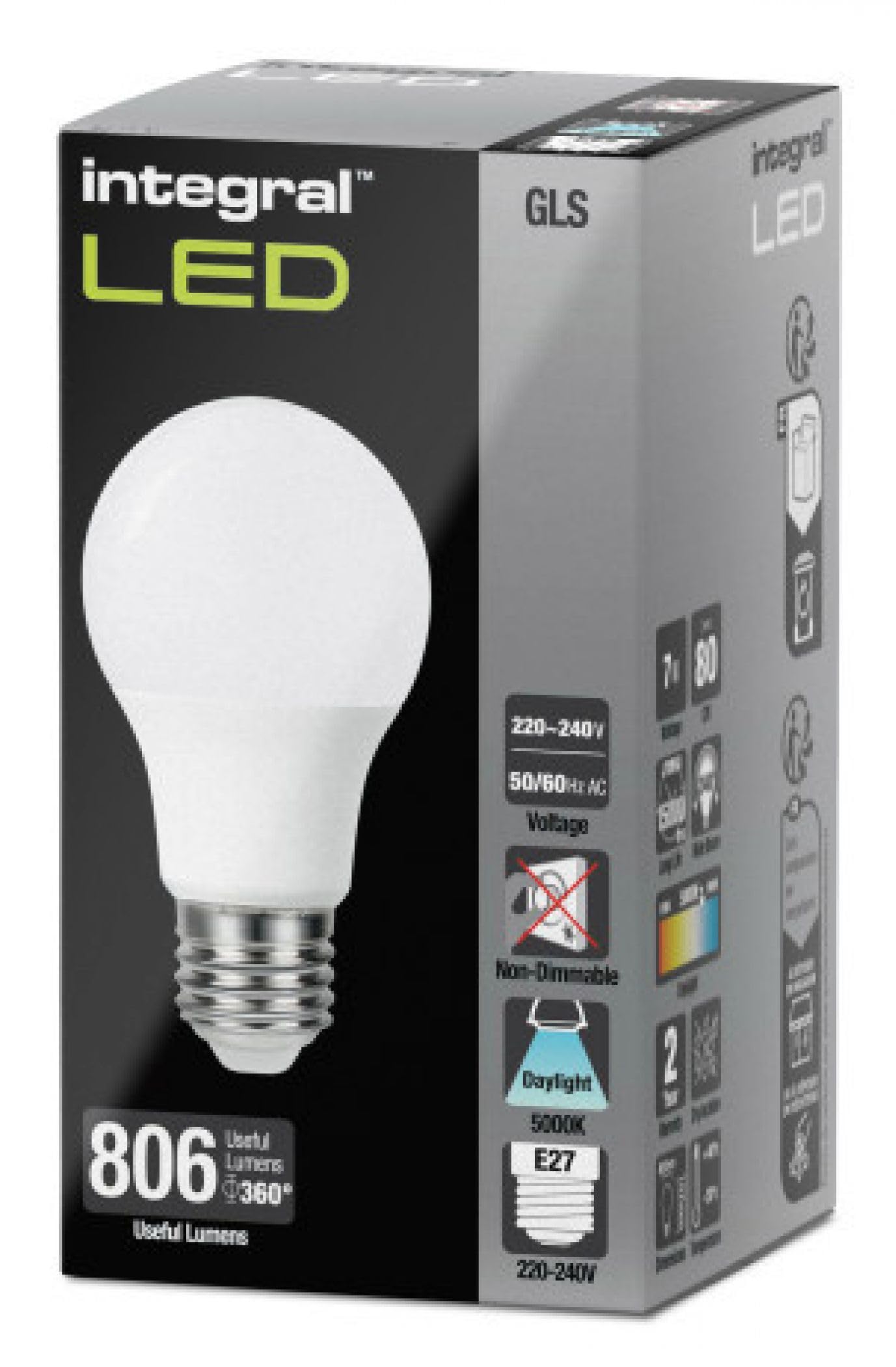 Integral LED Classic Globe Frosted (GLS) 9.5W (60W) 5000K 806lm E27 Non-Dimmable Frosted Lamp