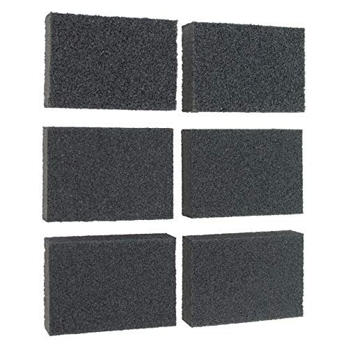 Coral 74300 Essentials Abrasive Sanding Sponge Blocks with Wet or Dry Fine Medium and Coarse Grits 6 Piece Pack Set, Black, Set of 6