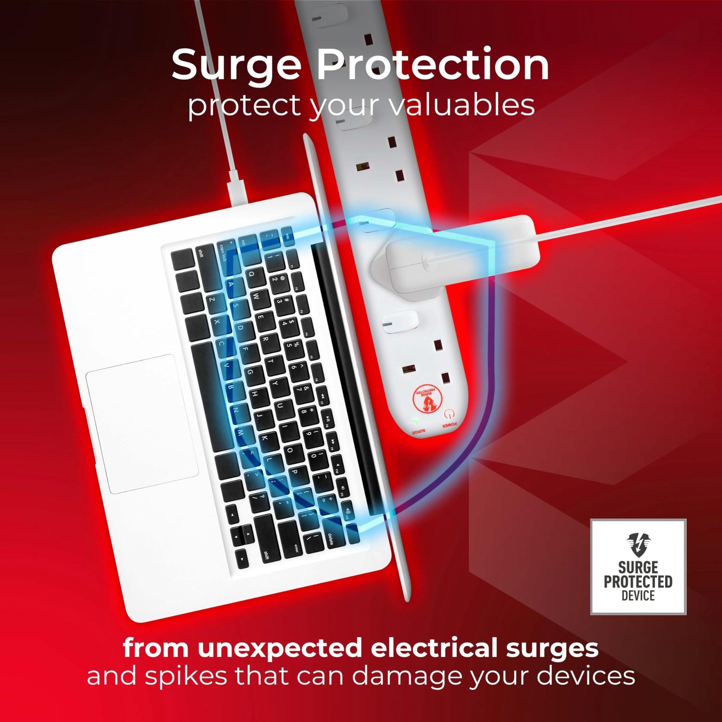 Masterplug SWSRG4210N-MP Four Socket Power Surge Protected Extension Lead with Individual Switches, 2 Metres, 36 x 5.5 x 3 cm, White