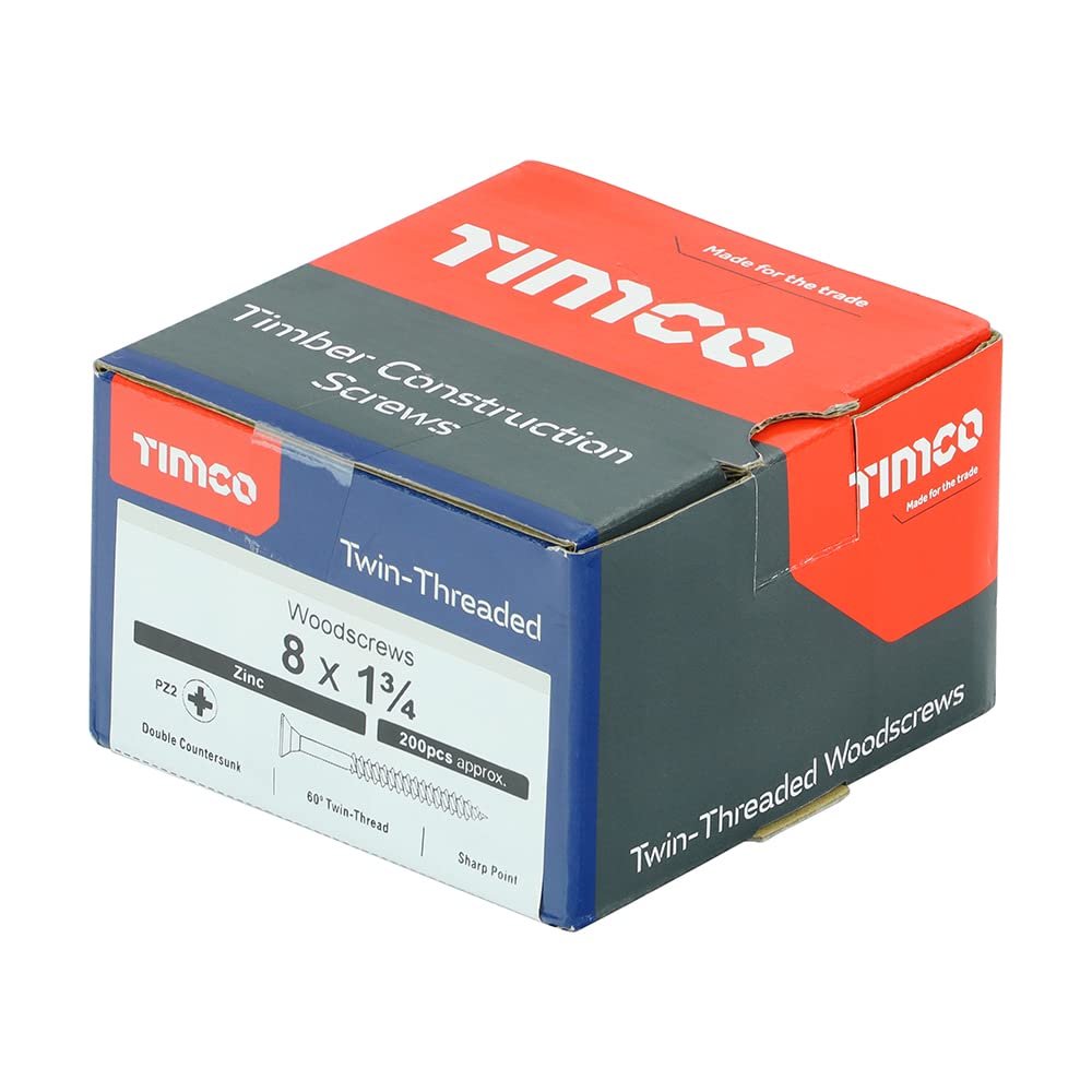 Timco PZ1 CSK BZP Zinc Plated Twin Woodscrew (Box of 200)