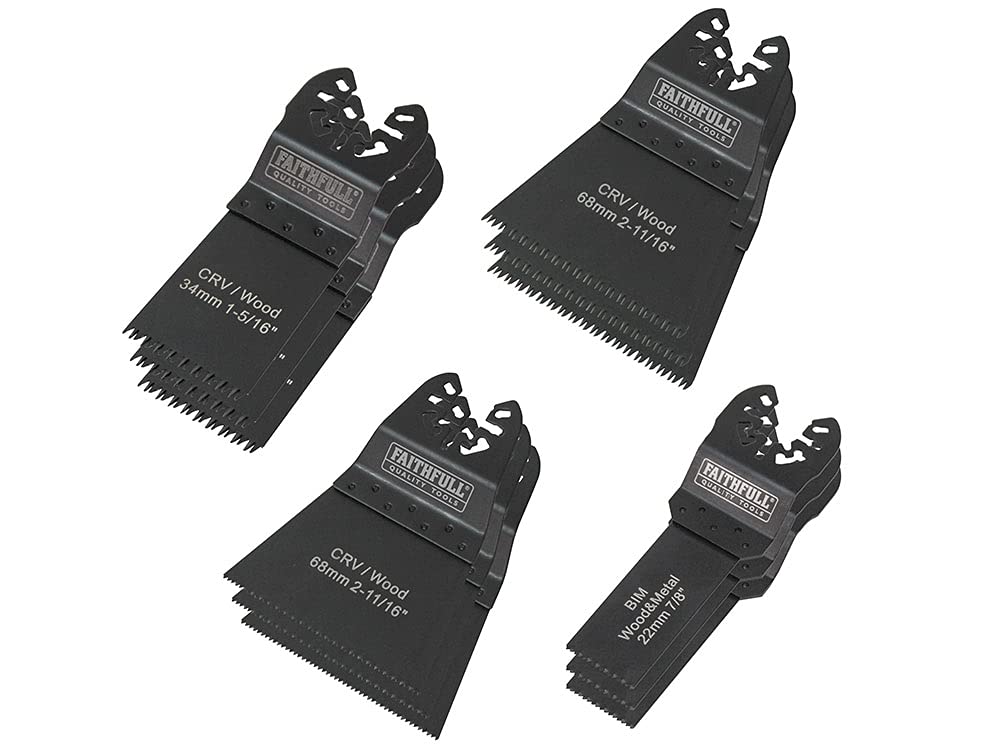 Faithfull FAIMFKIT12 Metal, Wood and Plastic Cutting Oscillating Multi-Function Tool Blade 12 Piece Set. Compatable with Most Popular Multi Tool Brands, Black