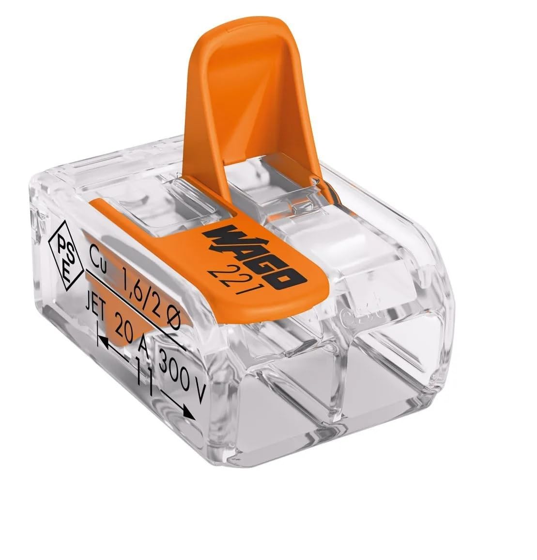 WAGO 222–412 ansteckbarer Klemmblock, 2 Anschlüsse, 600 V, 20 A, 28 AWG, 12 AWG