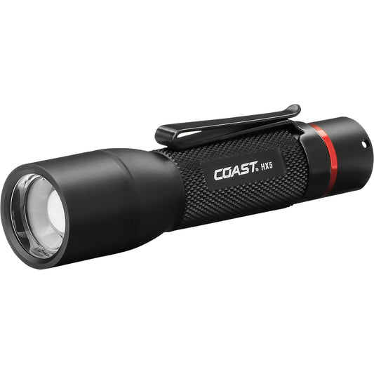 Coast HX5 410 Lumen LED Flashlight, Pure Beam Focusing, Slide Focus, Pocket Clip, Weatherproof, Pocket Sized, Black