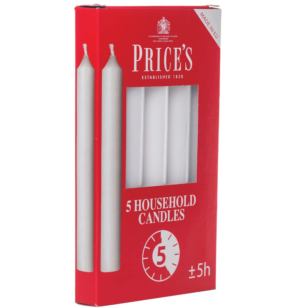 Price's - Household Candles - Pack of 5 - Unscented - 5 Hour Burn Time - Premium White Wax