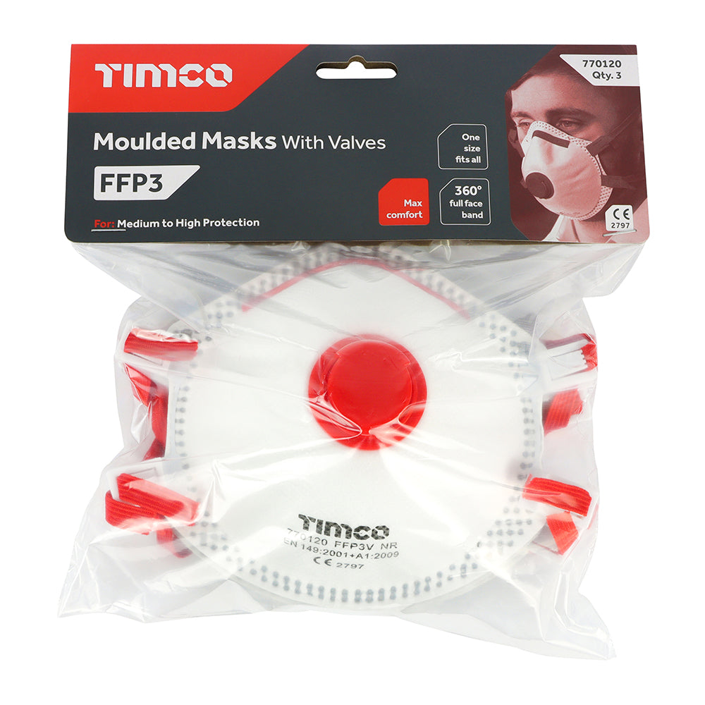 FFP3 Moulded Masks with Valve 3 Pieces