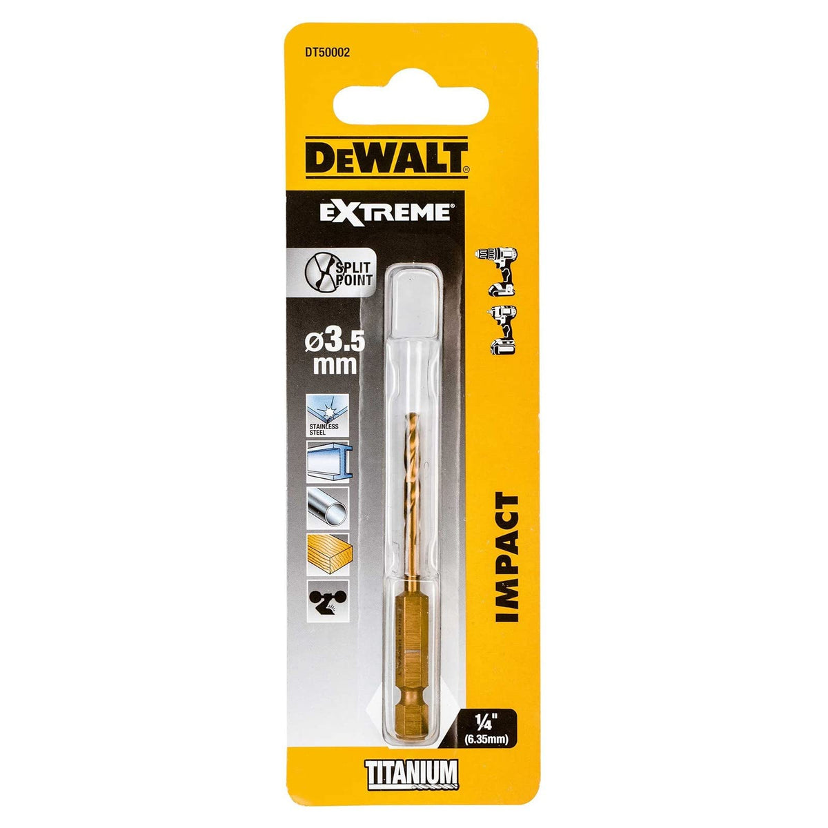DeWalt DT50002-QZ Impact Titanium Drill Bit, Yellow, 3.5 mm