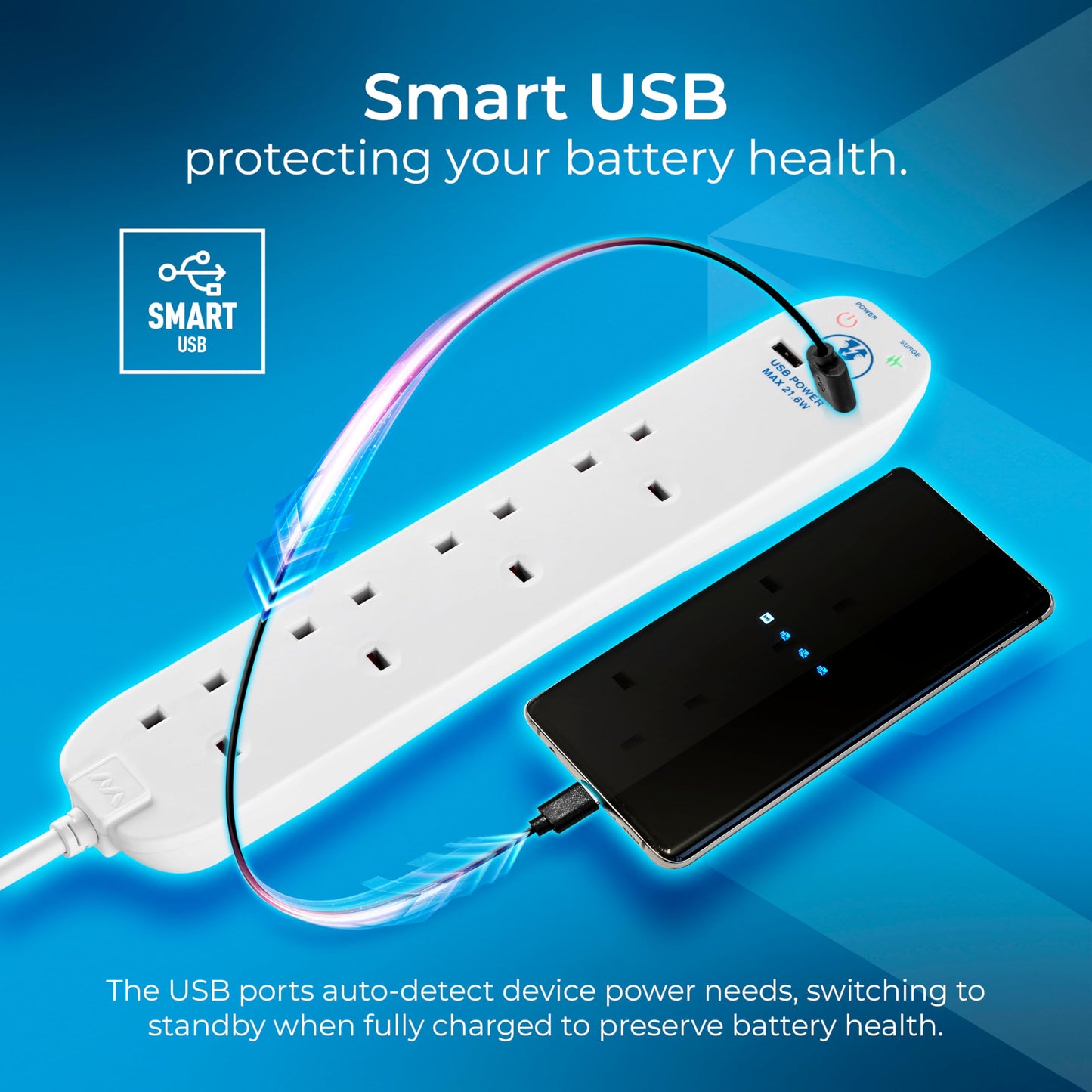 Masterplug Surge Protected extension cord with 2 x USB Sockets