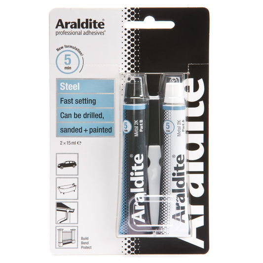 Araldite ARA-400010 2-Tubes Steel Epoxy, 15 ml X 2