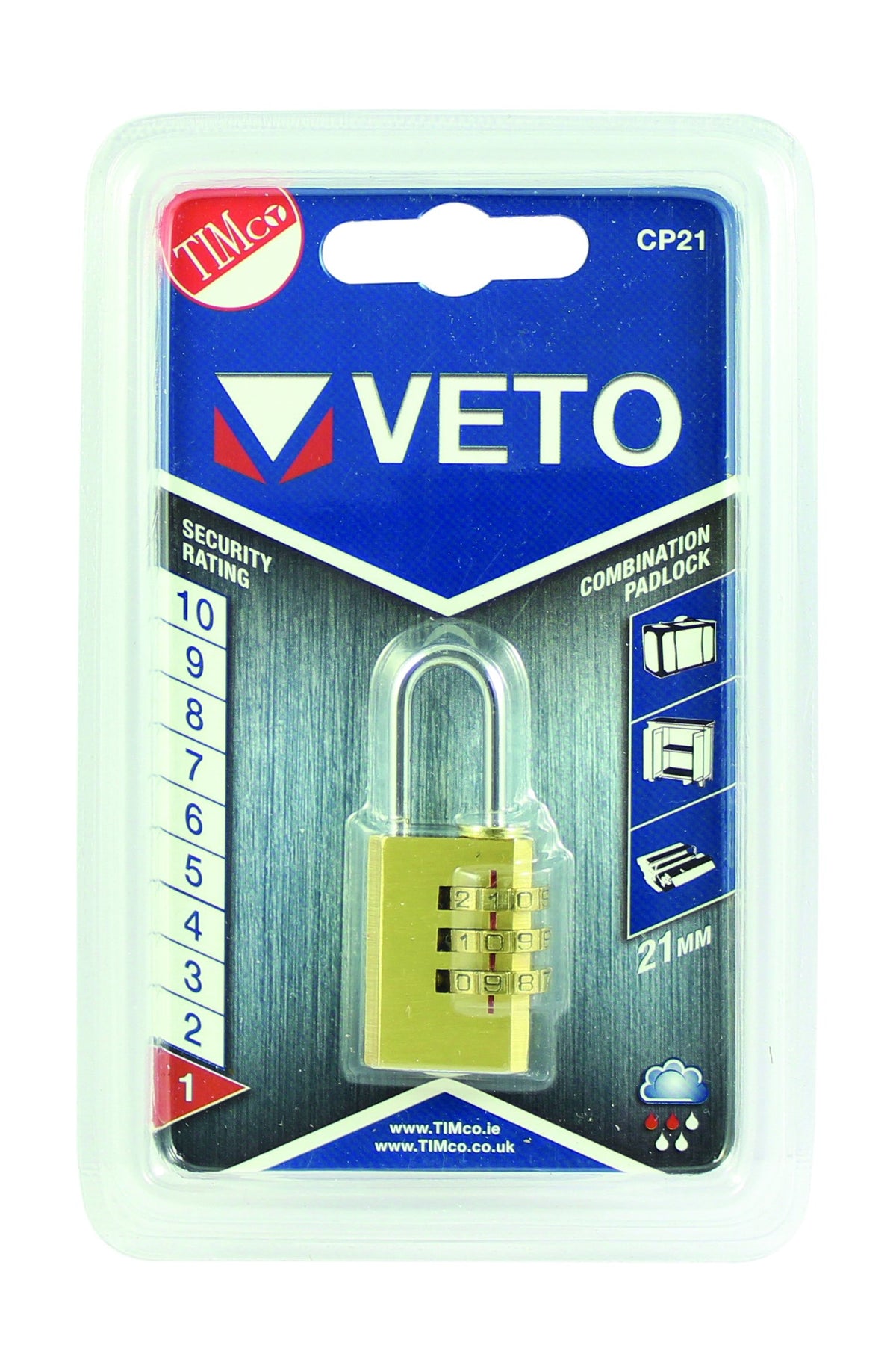 TIMCO Brass Combination Padlock-21mm, 21mm