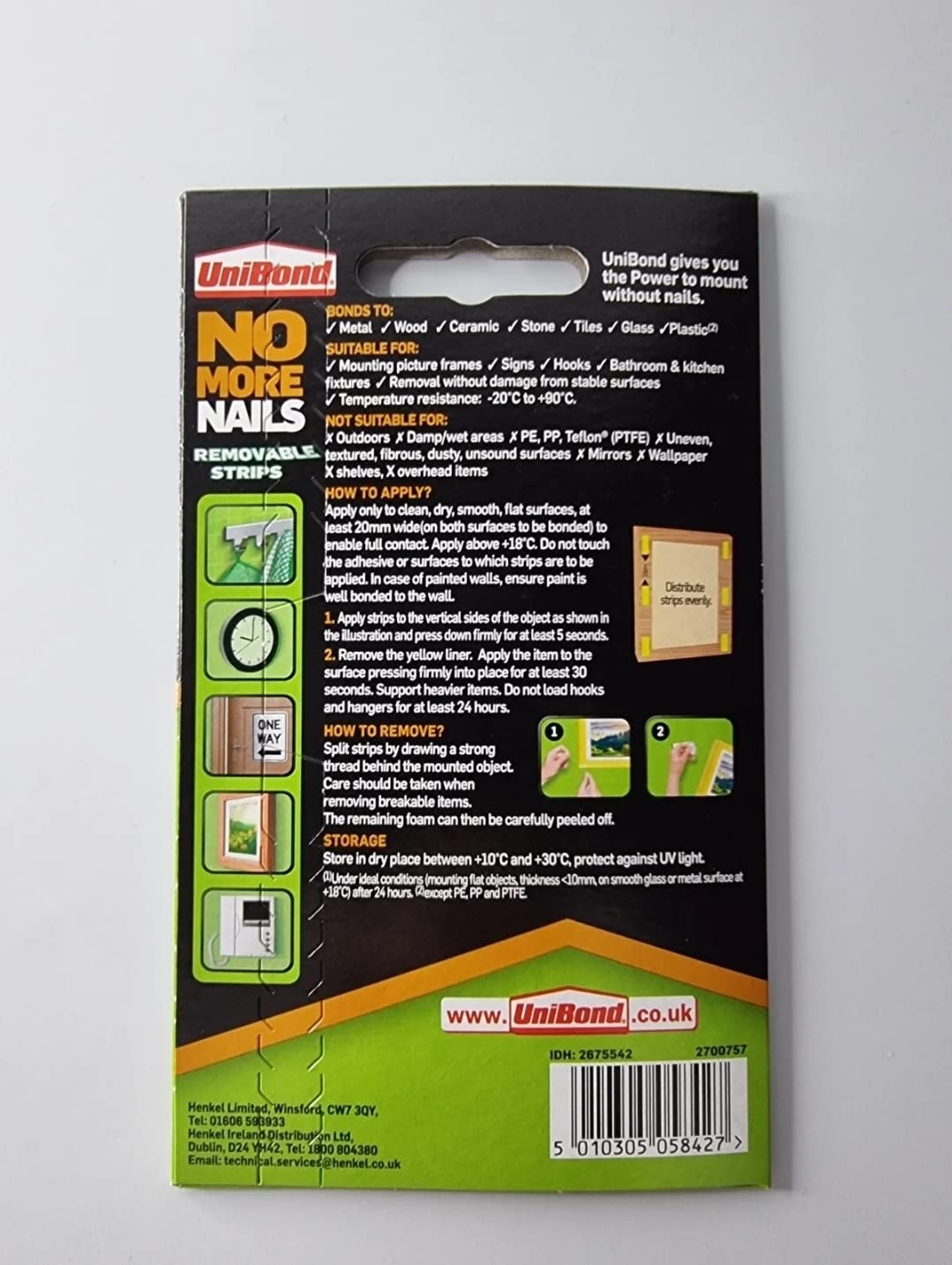 Unibond No More Nails Removable Mounting Tape Adhesive 2kg Per Strip (Pack of 5 Strips)