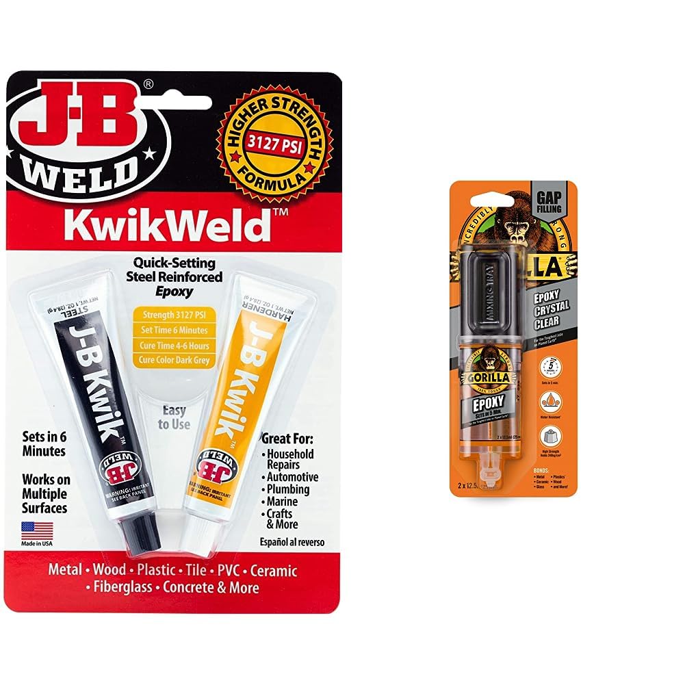 J-B Weld 8276 Kwikweld Twin Tube Quick Setting Steel Reinforced 2 Part Epoxy adhesive for Repair, Dark Grey, Two 1 oz tubes