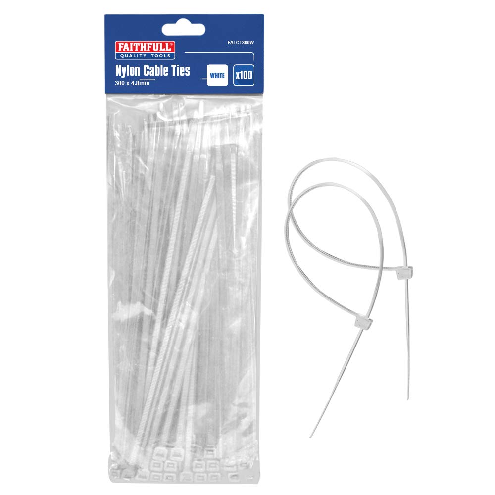 Faithfull CT300W Cable Ties White 300 x 3.6mm (100 Pieces)