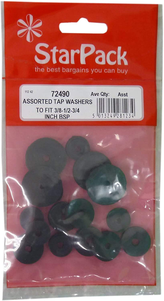 Starpack 2 X Assorted Tap Washers To Fit 3/8 Inch, 1/2 Inch, and 3/4 Inch Pack 13
