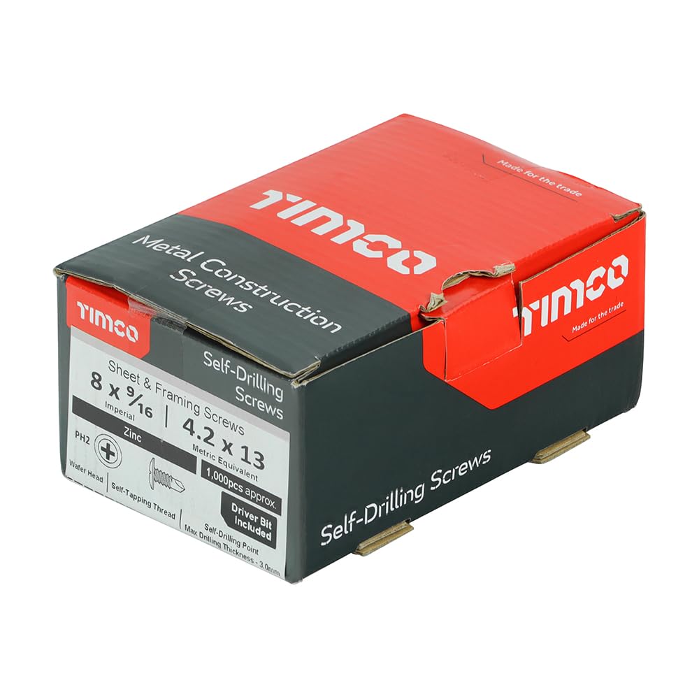 TIMco PH2 BZP Wafer Head Self-Drill Screw - Silver (Box of 1000)