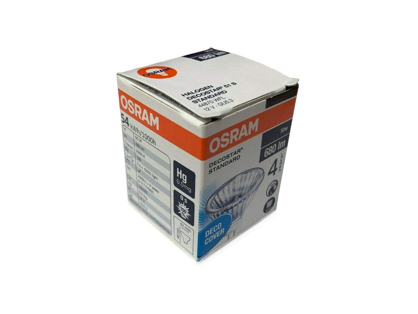 Osram 50w Decostar 51s Standard 12v GU5.3 Cap MR16 36 Degree M258 (Pack of 3) [Energy Class B] Halogen Dichroic
