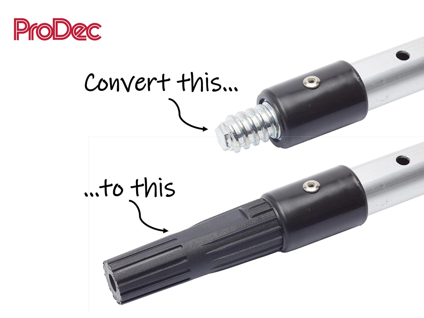 ProDec Extension Pole Adaptor - Converts Screw Fit Extension Poles to Push Fit for Compatibility with Paint Roller Frames, Simple Screw-On Tool