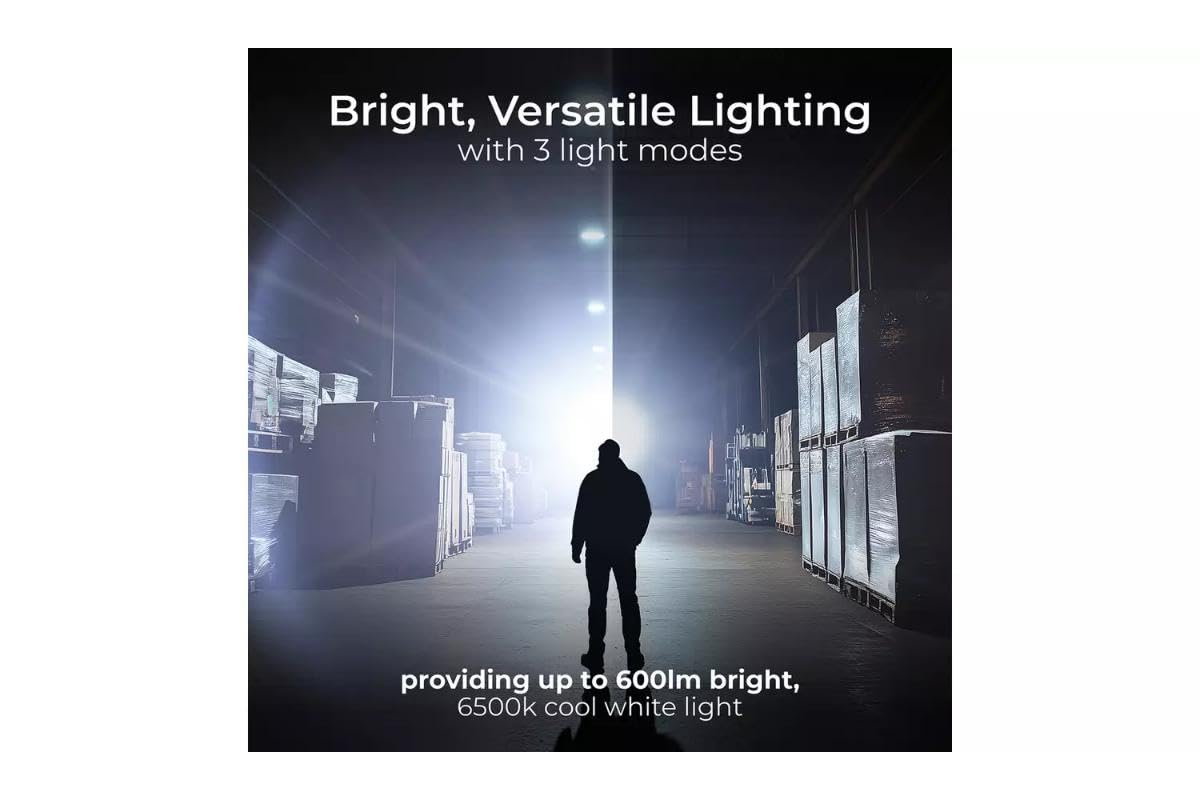 Handyfix Luceco LED Tactical Flashlight, Black with Green Trim, High-Power Torch