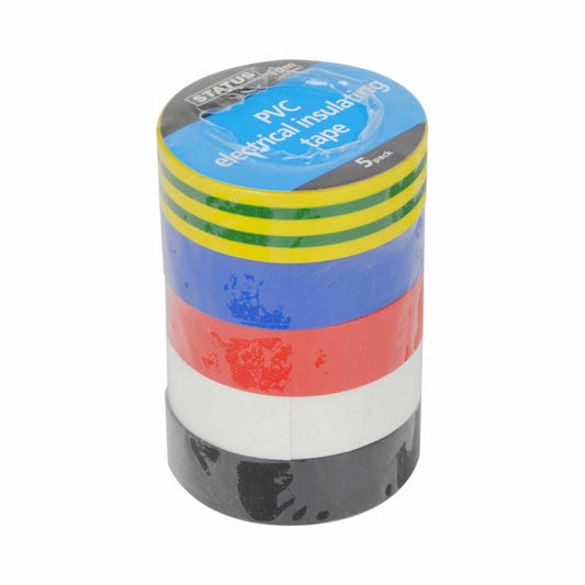 Status Electrical Tape, 10 Meters Insulation, Electrical Insulating Tape, 5 Pack Assorted Colours, S5PKPVCETX6