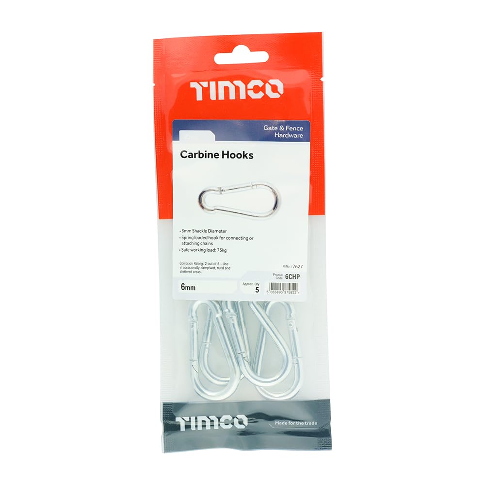 Timco - Carbine Hooks - Zinc (Size 6mm - 5 Pieces)