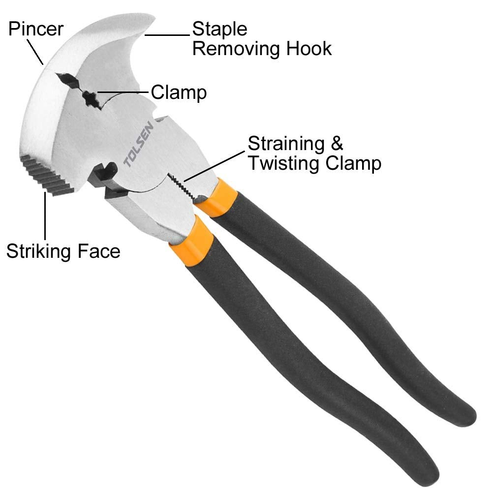 Tolsen Fencing Pliers - Heavy Duty Fence Pliers with Wire Cutters, Nail Hammer & Staple Remover