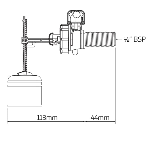 Professional Dudley Hydroflo Equilibrium Float Valve with Plastic tail Side Entry Inlet Valve 1/2" BSP 313079