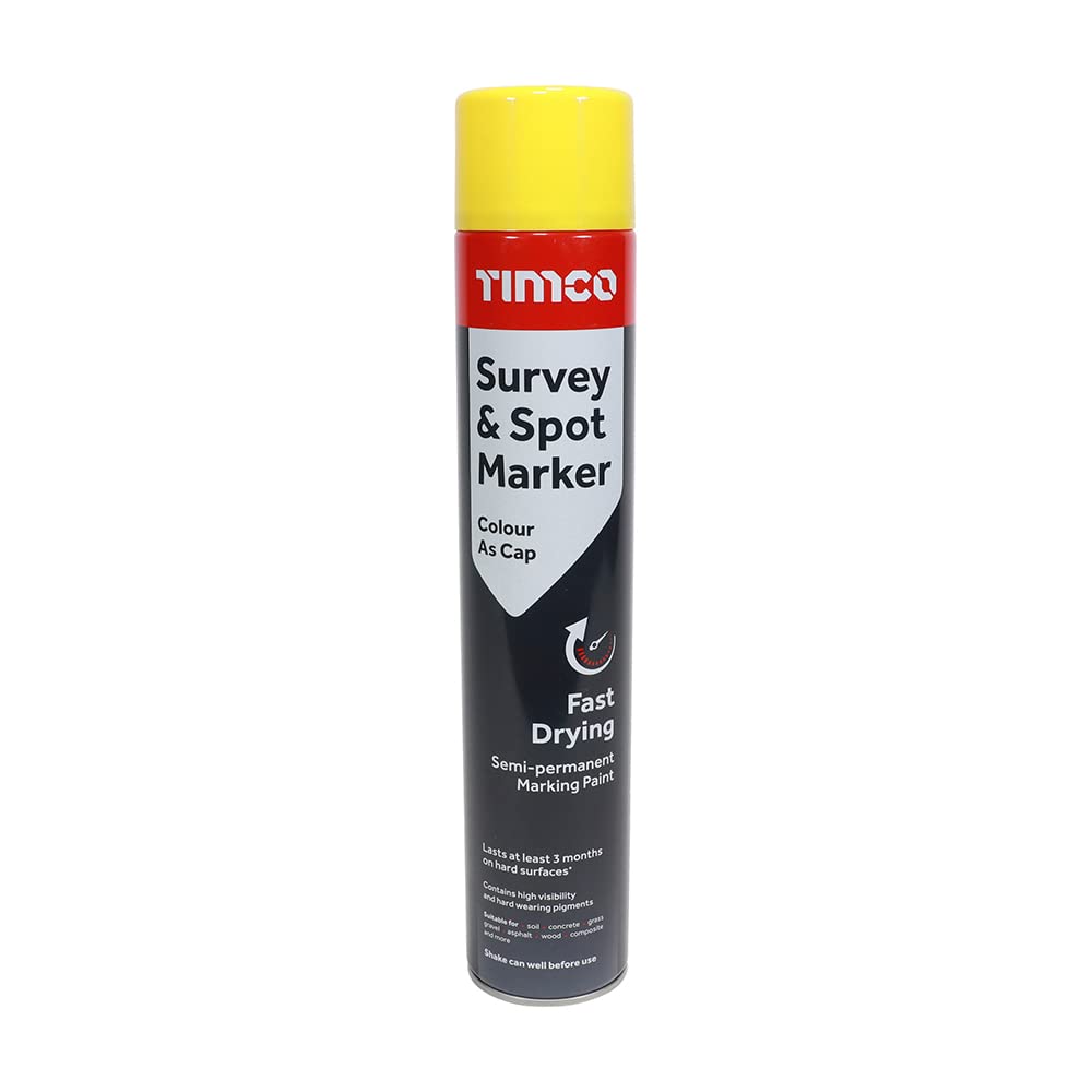 TIMCO Survey and Spot Marker - Ideal for a variety of uses including: highway maintenance, site excavation, turf marking - 750ml - Yellow