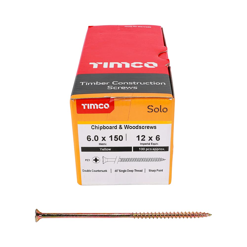 TIMCO 35030SOLOC Solo Chipboard & Woodscrews-PZ-Double Countersunk-Gold-3.5 x 30-Box of 200, Yellow, 3.5 x 30mm, Set of 200 Pieces