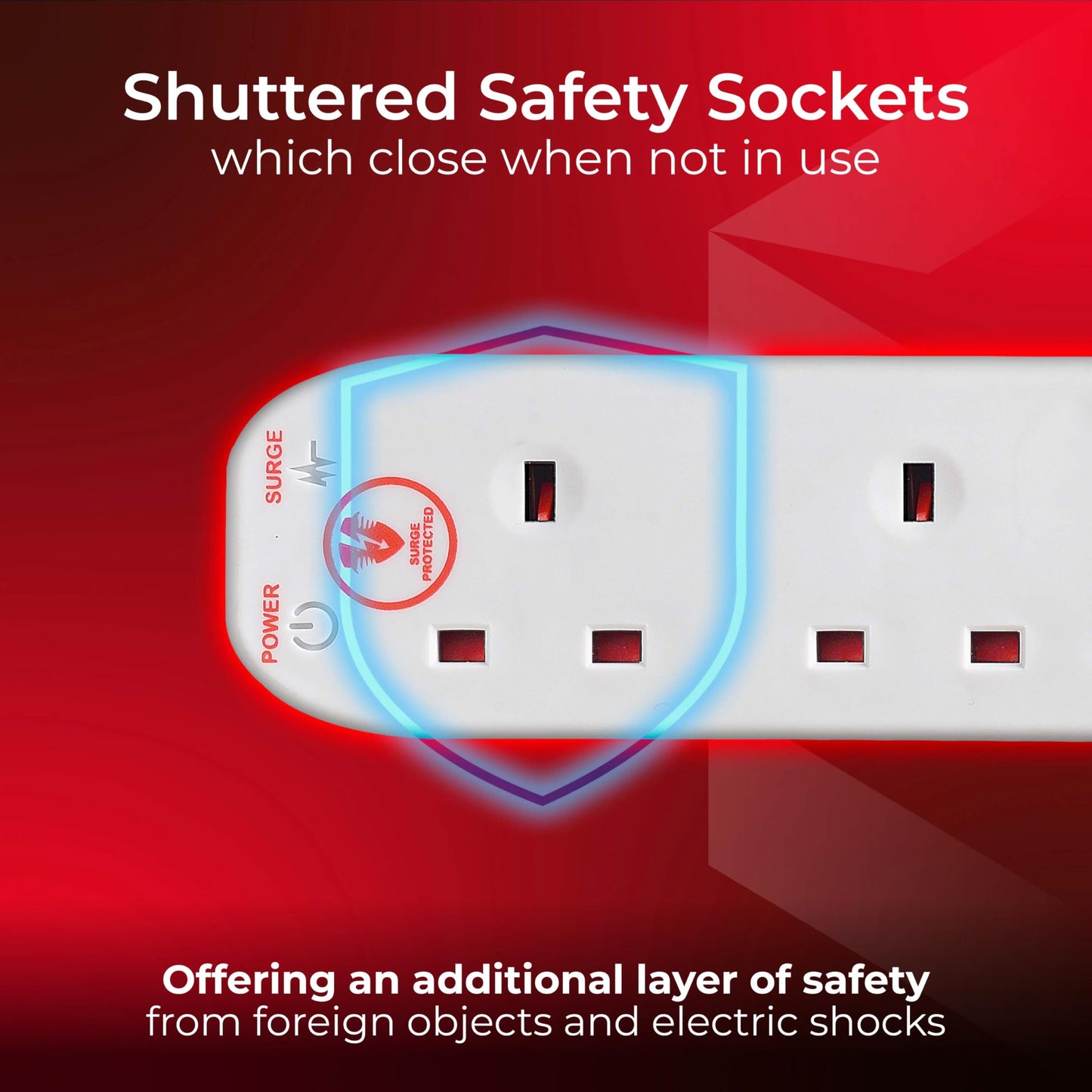 Masterplug Four Socket Power Surge Protected Extension Lead, 2 Metres, 25 x 5.5 x 3 cm, White
