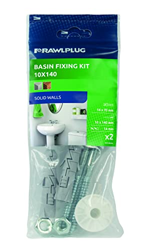 Rawlplug Wash Basin Fixing Kit Wall Mounted | Mounting Kit for Large Washbasins with Screws and Plugs | Bathroom Sink Fitting | Wall Hung Basin | Bathroom Fixtures,White,10x140,R-S1-KPU141
