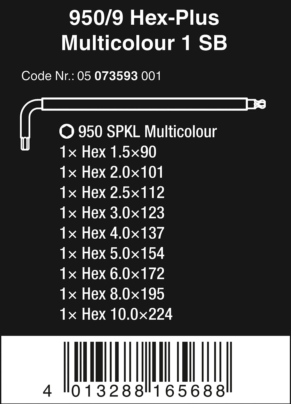 WERA 05022210001 950/9 Hex-Plus Multicolour HF 1 Multicolour Winkelschlüsselsatz, metrisch, BlackLaser, mit Haltefunktion, 9-teilig