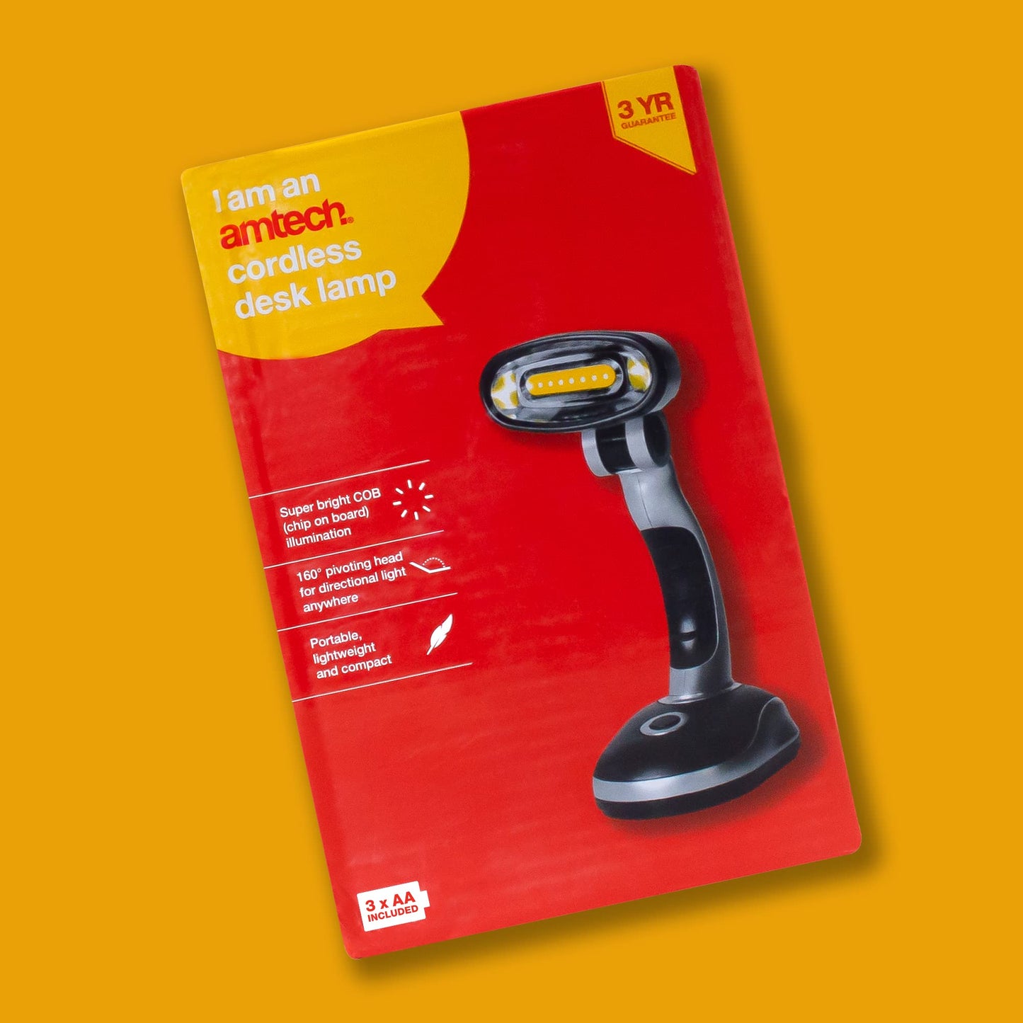 Amtech S8124 Cordless Desk Lamp, Super Bright COB (chip on board) LED Illumination, Portable and Lightweight, 160° Pivoting Head, 3x AA Batteries Included, Ideal for Desk, Office, Camping, Travelling,