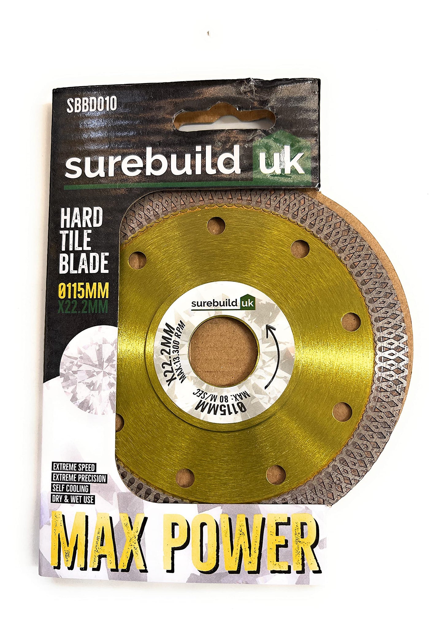 Surebuild 115mm Diamond Cutting Disc Hard Tile,Porcelain Granite, Marble and Quartz
