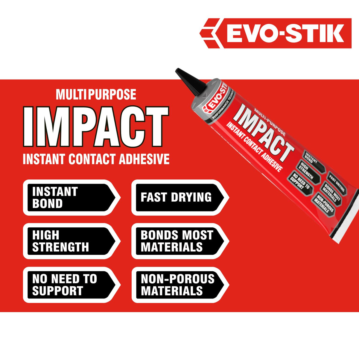 EVO-STIK Impact Adhesive, Multipurpose, High-Strength Adhesive, Bonds Instantly on Contact, Fast Drying, 250ml Tin
