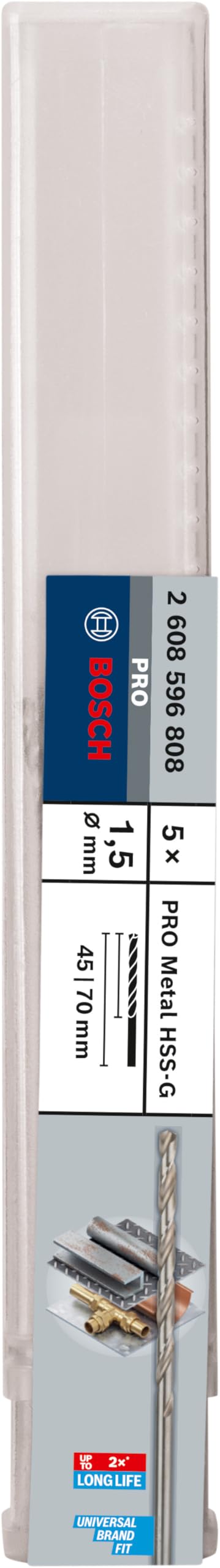 Bosch 5x PRO Metal HSS-G Twist Drill Bit Long Length