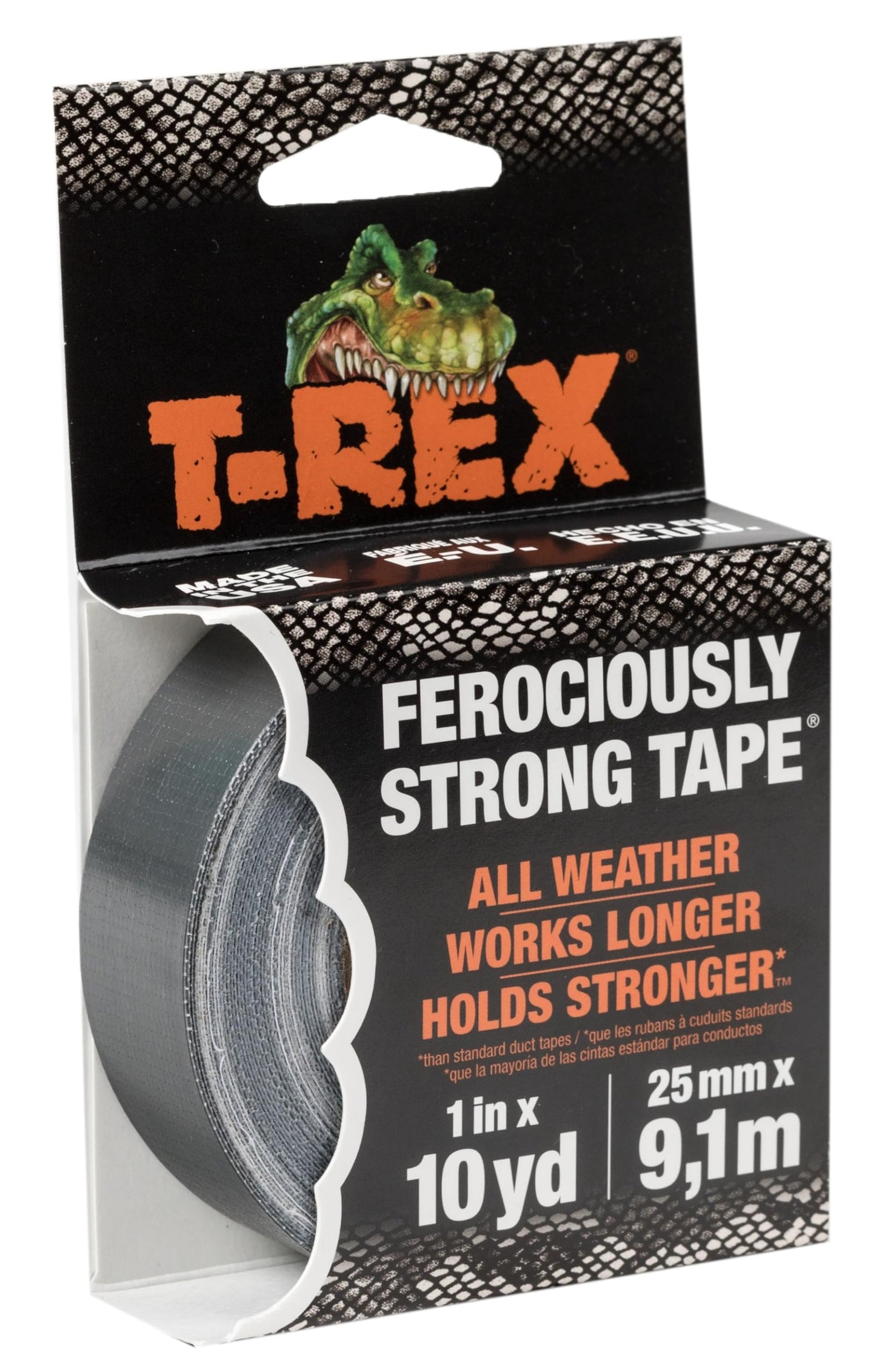 T-Rex Tape Ferociously Strong Waterproof Graphite Grey Tape, 25mm x 9.14m, A High Strength Duct or Gaffer Cloth Adhesive Repair Tape, from The Makers of The Original Duck Tape