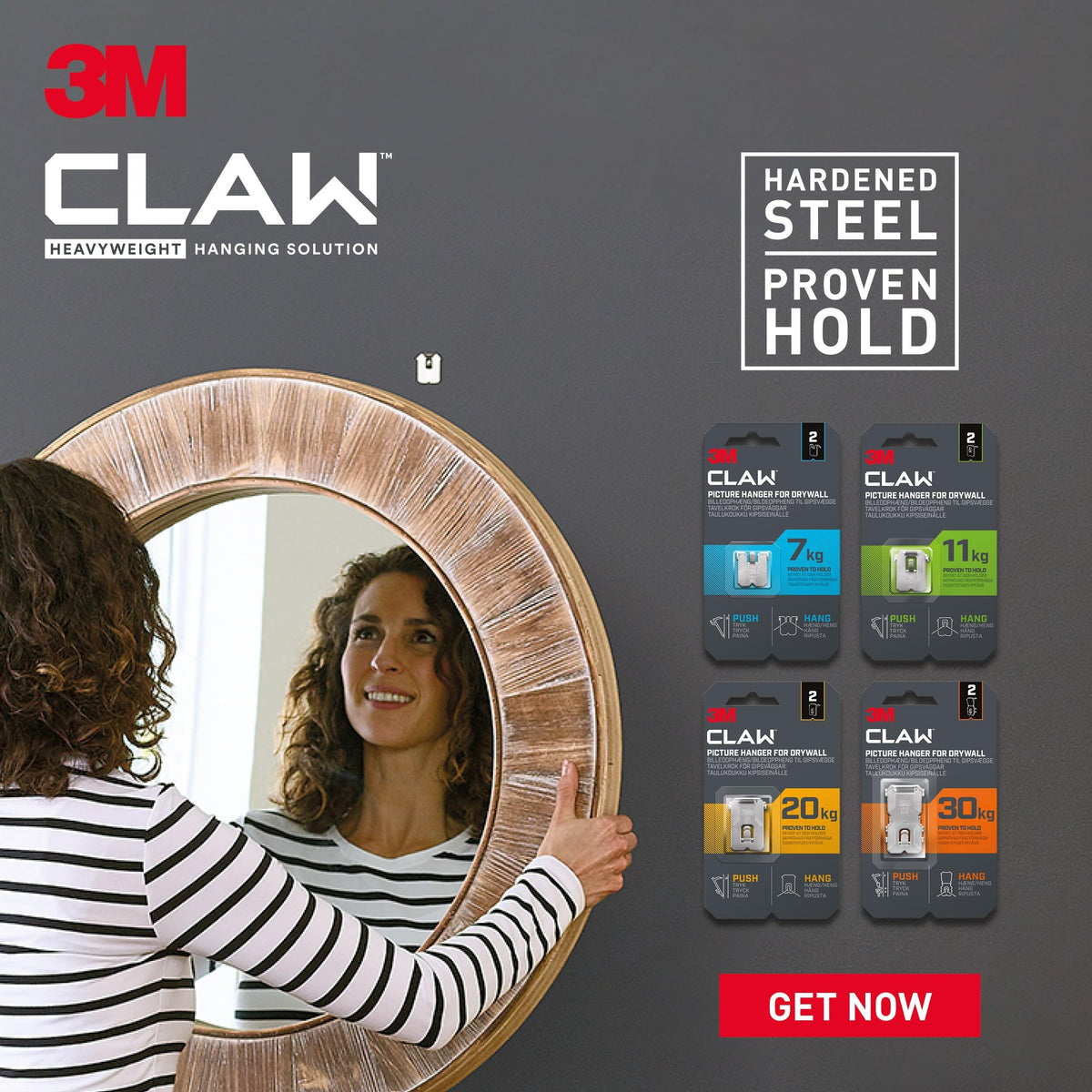 3M CLAW Picture Hooks for Hanging Paintings on Plaster Walls, 2 Hooks - Maximum Weight Tested up to 7 kg - Ideal for Attaching Heavy Objects, Mirrors, Home Decor, No Tools
