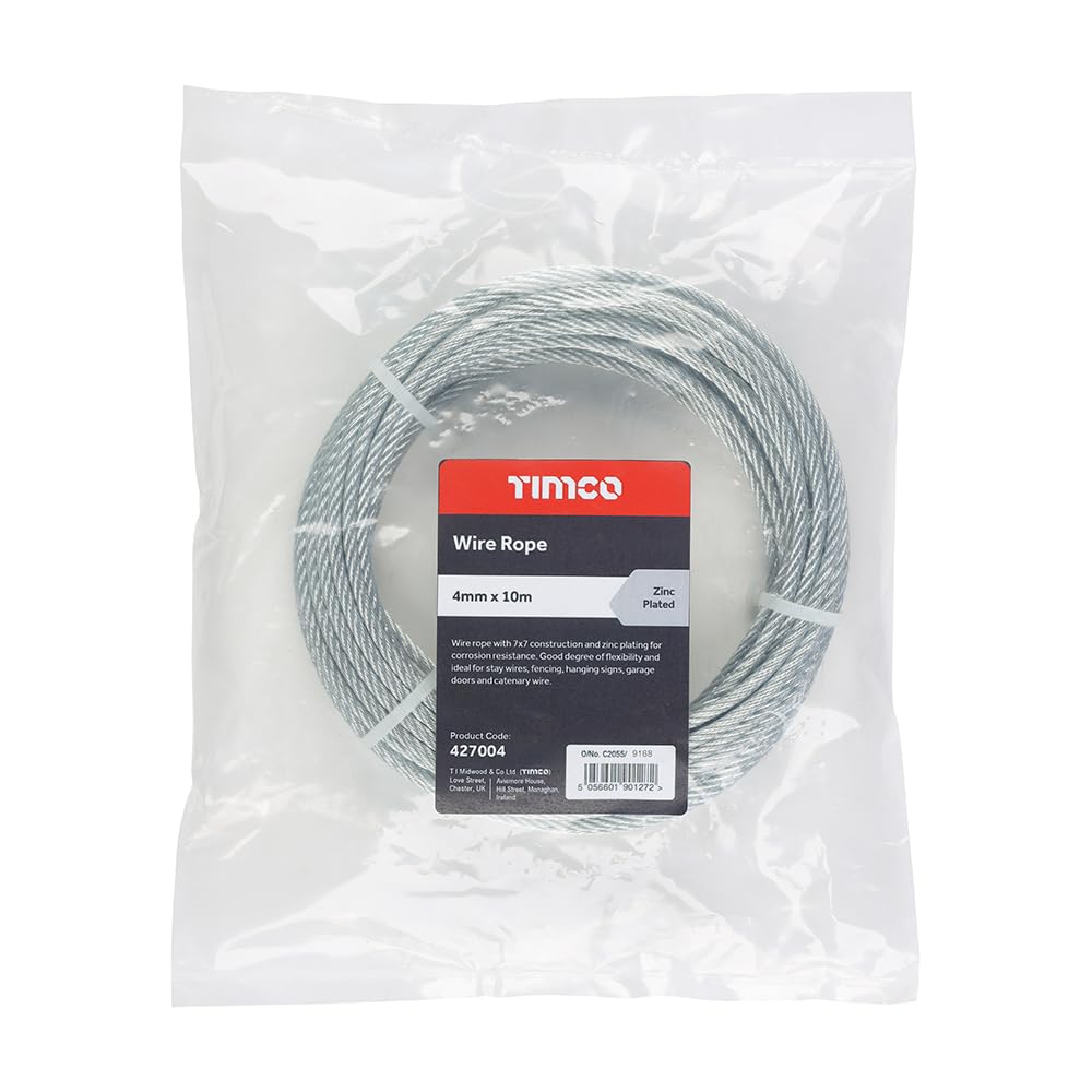 Timco Wire Rope Steel Cable Premium Quality Zinc 4mm x 10m