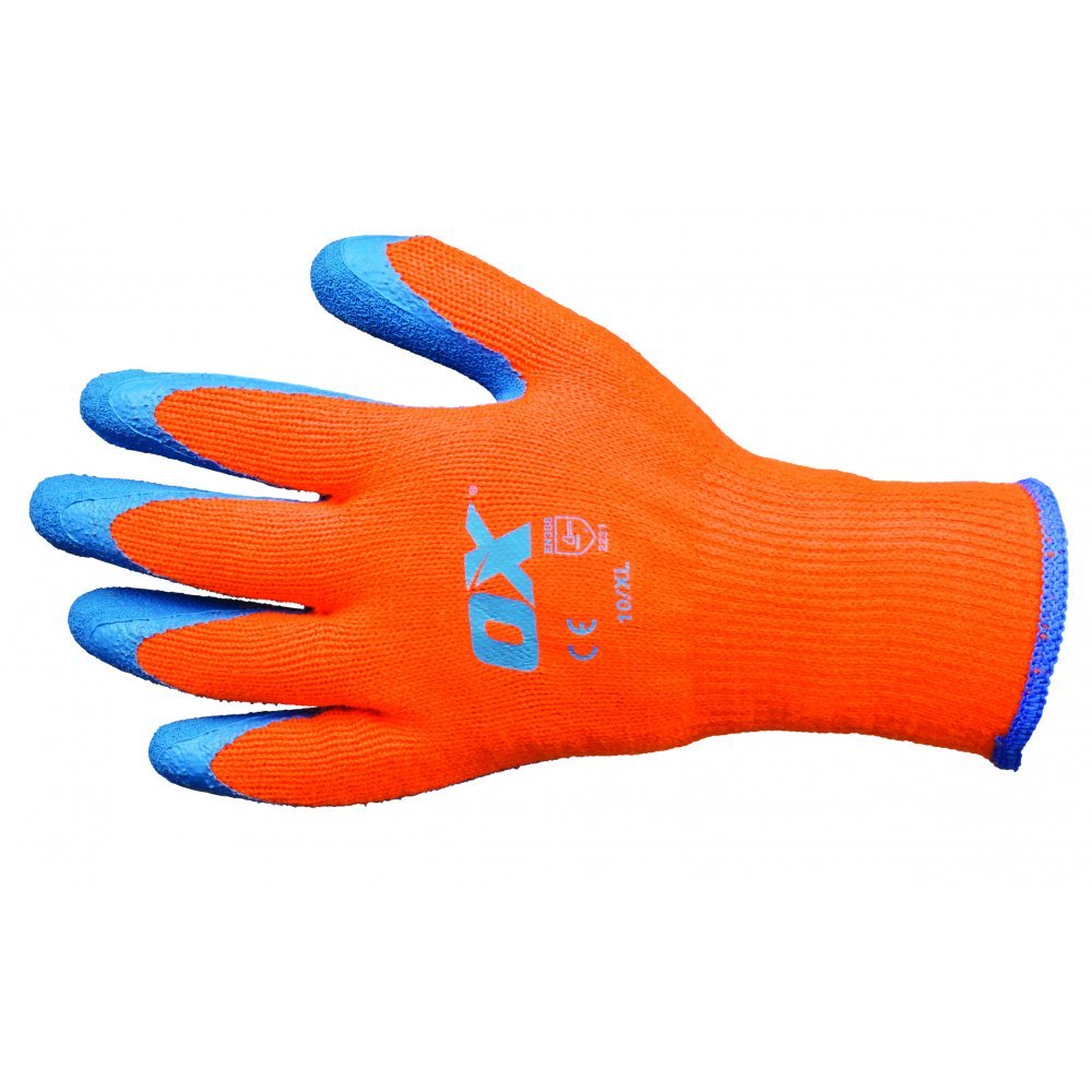 OX OX-S248609 Thermal Grip Gloves, Orange/Beige, Size 9