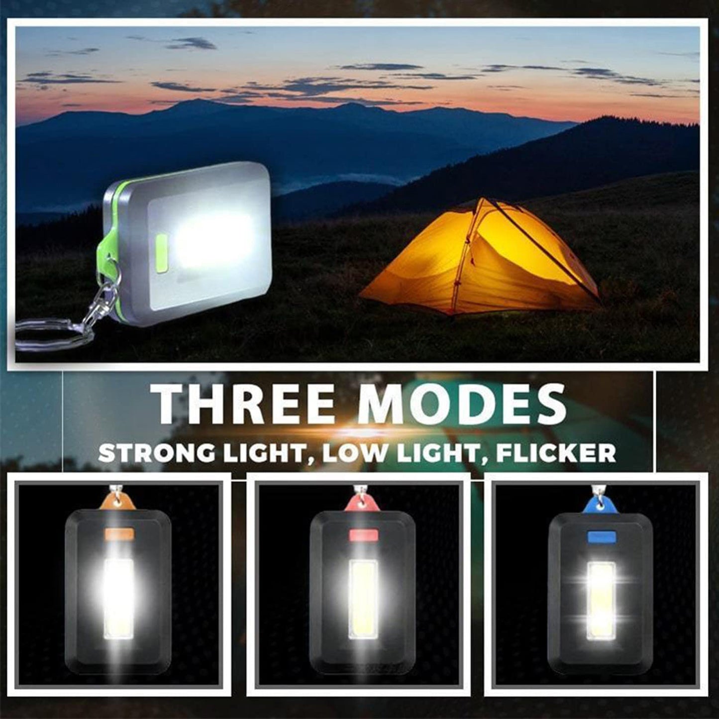 PanStro Portable Mini COB LED Keychain Flashlight Outdoor Camping Climbing Light Lamp Bag Pendant LED Keyrings Key Rings Torch Flashlight For Kids Women Girls (Red)