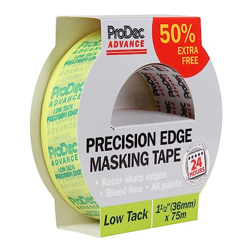 ProDec Advance 36mm (1.5 inch) x 50m + 50% FREE Low Tack Precision Edge Multi Surface Masking Tape, Razor Sharp Lines with No Paint Bleed, Indoor Painting & Decorating Compatible with All Paints, 1.5"