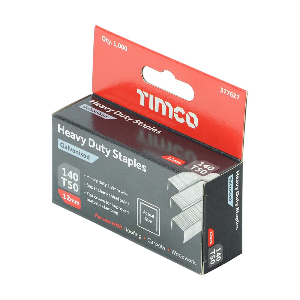 TIMCO Heavy Duty Staples - Chisel Point - Galvanised 12mm - Box of 1000