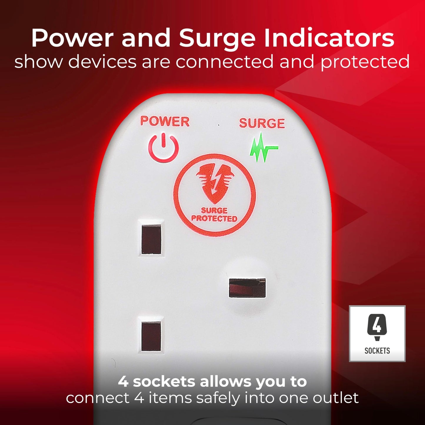 Masterplug Four Socket Power Surge Protected Extension Lead, 2 Metres, 25 x 5.5 x 3 cm, White