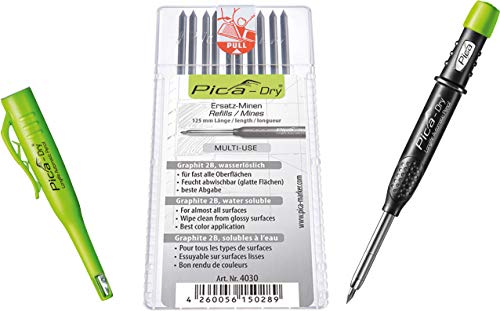 Pica 3030 + 4030 Longlife Automatic Pen + Refill Set 2B, Black, Dry + Ersatzminen (Graphit)