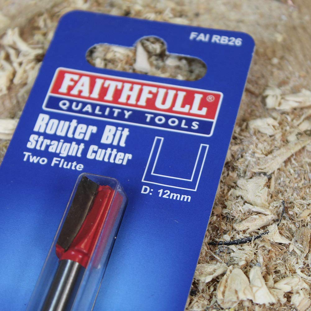 Faithfull FAIRB26 Oberfräsen-Bit, TC, zweischneidig, 1/4 Zoll, 12 mm, Rot/Silber