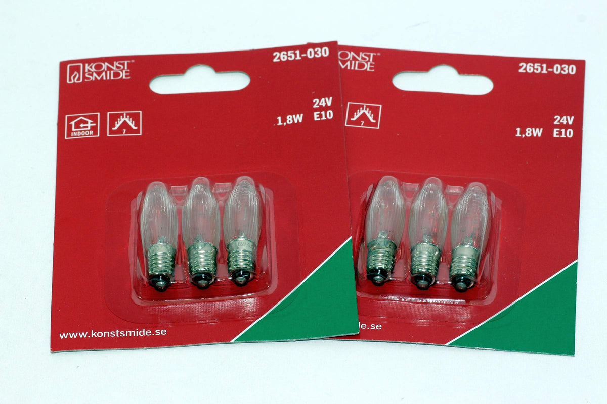 TheOneStopSatShop 6 Pack Of KonstsmIde 24V, 1.8W, E10, MES Spare Welcome Candle BrIdge Bulbs
