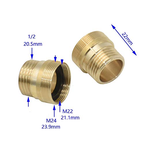 WEIZI Garden Faucet Adapter M22 Female/M24 Male Outer Thread To 1/2" Male Tap Accessories Drip Irrigation Fittings Connector 1 Pcs Brass Fittings (Color : M22 M24 to 1I2)