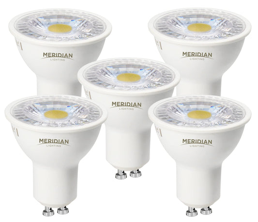 Meridian LED GU10 Light Bulb Warm White 3000K, 50W Halogen Spotlight Equivalent, 5W 345lm, Non-dimmable, AC 220-240V, 38° Beam Angle - 5pk
