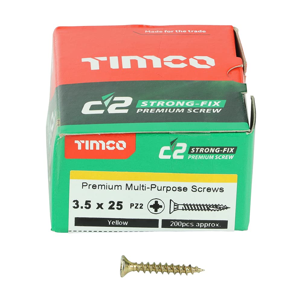 TIMCO C2 Strong-Fix Multi-Purpose Premium Countersunk Gold Woodscrews - 3.5 x 25 - Box of 200
